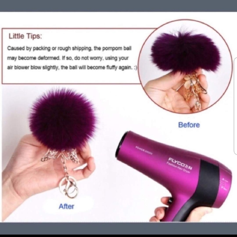 NEW Jeweled Fox pom pom Handbag Charm / Keychain - Picture 2 of 3